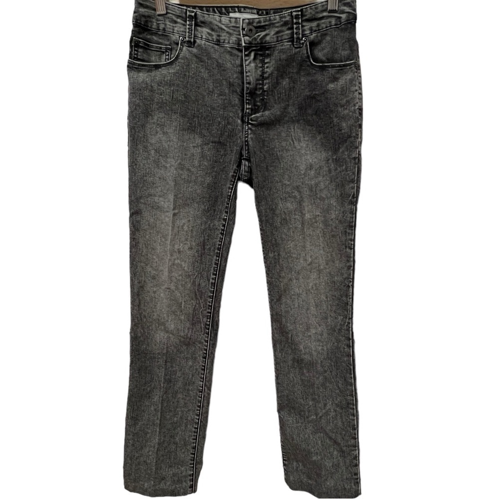 CHICOS Premium Denim Ultimate Fit Slim Distressed Black Wash Jeans, Size 0 (S/4)